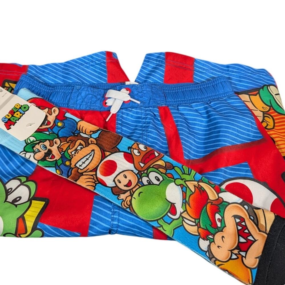 Super Mario Swim Trunks & NEW Crew Socks Kids Size Medium Nintendo Bundle
